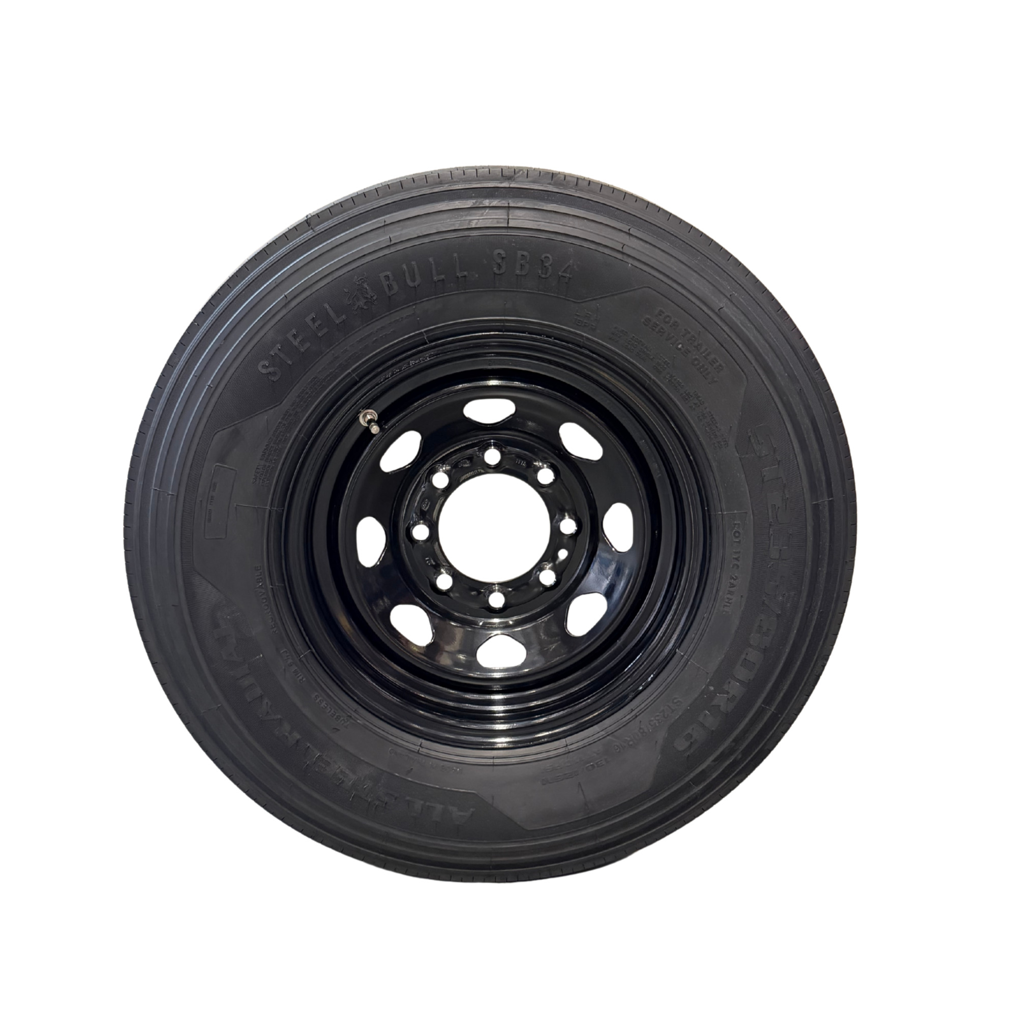 RubberMaster SteelBull Highway Rib Tire on Black Eight Spoke Wheel — ST235/80R16, 16 Ply, 8 on 6.5 Bolt, Model# 599374SBBLK